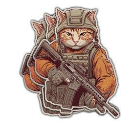 3pcs Tactical Cat Funny Sticker Pack, Armed Cat Rifle Operator Meme Design, Die Cut Waterproof Vinyl Decal for Laptop, Water Bottle, Phone, Window, Helmet, Animal Lover Gift 3 Inches