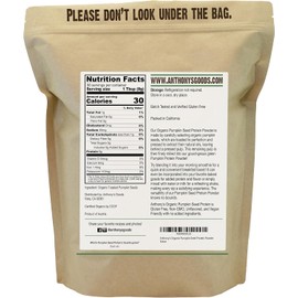 Anthony's Proteína De Semilla De Calabaza Orgánica En Polvo, 1 Libra, Sin Gluten, Sin Ogm, Sin Sabor, Proteína De Origen Vegetal 30 Porciones (Paquete De 1)