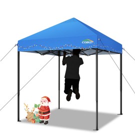 COBIZI 6.6x6.6ft Pop Up Canopy Tent, Heavy Duty Canopy Easy Set up All Weather Waterproof Outdoor Canopy Tent for Parties, Beach, Garden, Camping with 1 Handbag, 3 Adjustable Heights, UPF50+, Blue