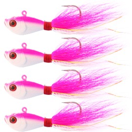 Bucktail Jig Fluke Lures Hair Jig Fishing Lure Saltwater Freshwater Lures Surf Fishing Lure for Bass Flounder Fluke Striper Bluefish Halibut Redfish Snook 1/4oz, 1/2oz, 1 oz, 1 1/2oz, 2 oz