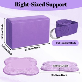 5 Pcs Yoga Blocks Knee Pads Yoga Strap Set, Soft Premium Foam Blocks Accessories for Pilates Meditation General Fitness Stability, Kneeling, Balance, Deepen Stretches and Toning (Purple)