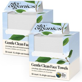 Sky Organics Toallas Faciales Suaves Y Limpias(Paquete de 2), 100 Toallitas Faciales Desechables Extra Grandes, Ultrasuaves Y de Doble Textura, Toalla Desechable, Toallitas Desmaquillantes, Sin Crueld