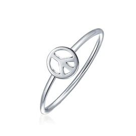 Retro Minimalist .925 Sterling Silver Open Symbol World Peace Sign Ring with 1MM Band For Teen Women's