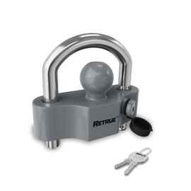 RETRUE Heavy-Duty Universal Coupler Lock Trailer Locks Ball Hitch Trailer Hitch Lock Adjustable Security Steel Fits 1-7/8 Inch, 2 Inch, 2-5/16 Inch Couplers Grey & Silver