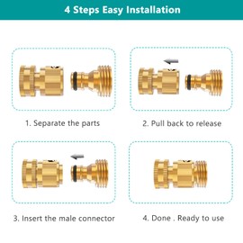 FINEST+ Garden Hose Quick Connector, Solid Brass 3/4 Inch Thread Fitting No-Leak Water Hose Female and Male Easy Connect (4 Sets)