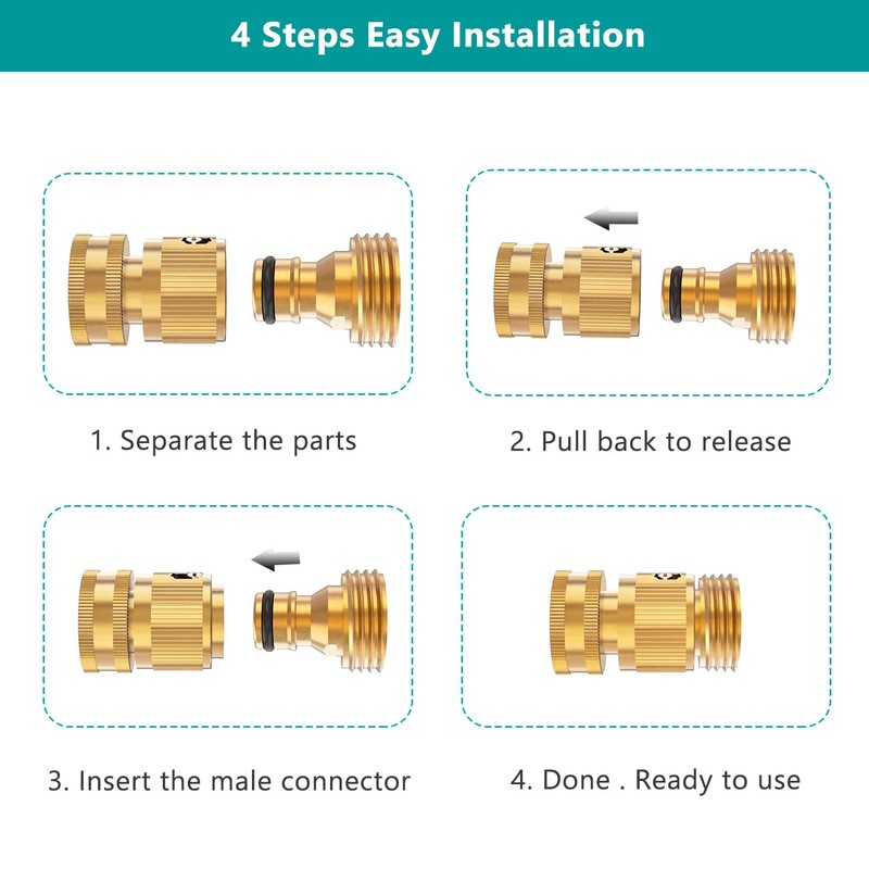 FINEST+ Garden Hose Quick Connector, Solid Brass 3/4 Inch Thread