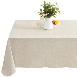 Newbridge Taupe Napa Leaf Solid Color Vinyl Flannel Backed Tablecloth, Hotel Quality Indoor/Outdoor Patio, Kitchen, BBQ, Dining Room Vinyl Tablecloth, 52” x 70” Oblong/Rectangle