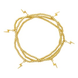 And Lovely 14K Gold or Silver Plated Bead Stretch Bracelet with 14K Gold Plated Star Charm - Stackable Stretch Bracelet - Set of 3 (Gold Lightning Bolt)