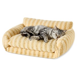 Hollypet Cat Bed Fluffy Plush Mutifuctional Double-Layer Soft Pet Couch Orthopedic Sofa Nest Beds for Small Cats and Dogs, Yellow (21x15x8 inch)