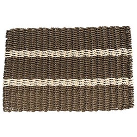 Wicked Good Lobster Rope Doormats, Fishing Rope Doormats Handwoven in Maine (24 x 36, Brown with 2 Light Tan Stripes)