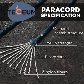 TECEUM Paracord Type IV 750 lb Oil Blue – 1000 ft – 4mm – Strong Tactical MIL–SPEC Parachute Cord – Survival Rope Emergency para Cord 11 Strands Core EDC Camping Hiking Military Gear 420a