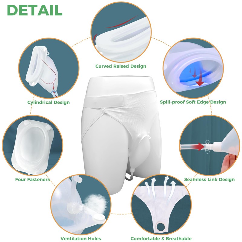 Wearable Urine Pot for Men Elderly, Silicone Ventilated Urine Collector,