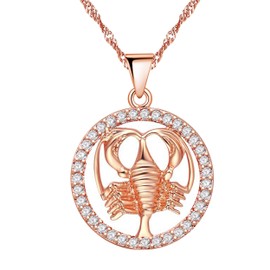Uloveido Fashion 12 Zodiac Sign Pendant Necklace for Women Girls Rose Gold Plated Birthday Jewellery Necklace N1047, Brass, Cubic Zirconia