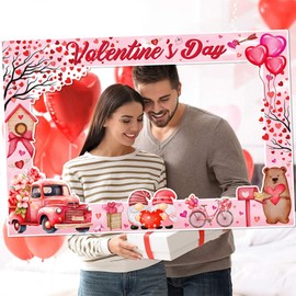 Valentine's Day Photo Prop Frame Pink Heart Selfie Photo Booth Picture Frame Props Valentine Day Anniversary Party Selfie Decoration Supplies
