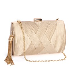 Satin Clutch Bag for Women - Tassel Pendant Elegant Evening Handbag with Detachable Chain for Wedding, Bridal, Prom, Party