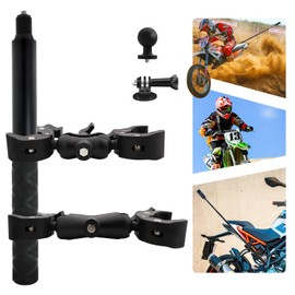 WEWOGA Motorcycle Double Clamp Mount Kit with 59" Invisible Selfie Stick for Insta 360 X4 X3 X2 X ONE RS R GO 3 Heavy-Duty Handlebar Clamp Mount Motorcycle Compatible for Gopro 13/12/11/10/9 UTV ATV