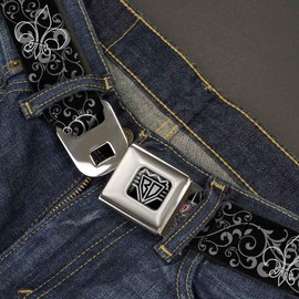 Buckle-Down Seatbelt Belt - Fleur-de-Lis Outline w/Filigree Black/Gray - 1.5" Wide - 24-38 Inches in Length