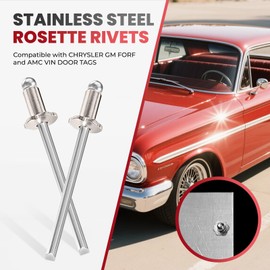 UMONIE 8-Pack Silver Stainless Steel Rosette Rivets, VIN Door Tag Replacement for Chrysler/GM/Ford/AMC Cars – Universal Dash Plate Fastener Repair Kit