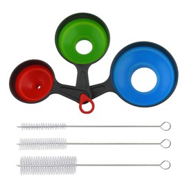 1 set of 3 pieces funnel set, 3 brushes, funnels for filling bottles or containers, kitchen funnel set with wide neck, wide mouth funnel, multifunctional foldable funnel, jam plastic funnel