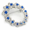 Rhodium Plated Clear/Sapphire Blue Crystal Wreath Brooch - 45mm