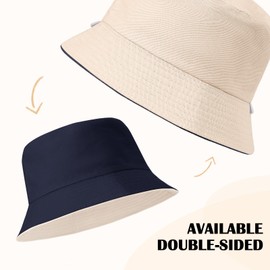 TOMEEK Fishing Hat Men's Bucket Hat Women's Sun Hat Reversible Fishing Hats Cotton Summer Hat Unisex Fishing Hat Double-Sided Leisure Hat Foldable Plain, Navy and beige