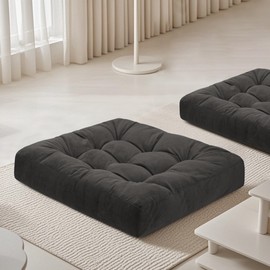 FlyGulls Meditation Floor Pillow 22×22 Inch 2 Pack Large Floor Cushions for Adults Square Tufted Corduroy Floor Pillows for Yoga Living Tatami Room Dark Grey
