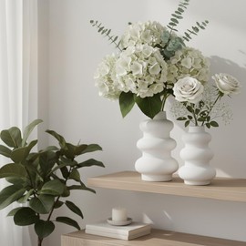 Ajuny Ceramic Vase Set of 2 – White Gourd-Shaped Vases for Centerpieces, Home Decor Living Room, Minimalist Room Decor, Modern Farmhouse Accent, Table Shelf Office Styling, Vases Home Decor Aesthetic.