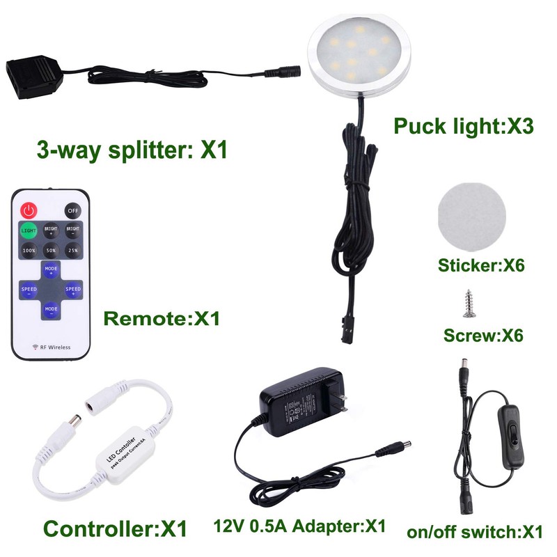 Dimmable LED Under Cabinet Puck Lights AIBOO 3 Lamps Kit