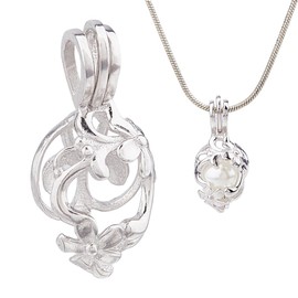 Hobbspring 1 Stück Perlenkäfig Anhänger Aus Sterlingsilber Platin Oval Mit Blumenanhängern Kristall Halskettenhalter Zu Öffnender Perlenkäfig Bastelanhänger Für Die DIY Halskettenherstellung