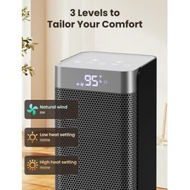 Space Heaters for Indoor Use, 1500W PTC Ceramic Electric Heater with Thermostat, Room Temperature Display, 70° Oscillation, Remote Control, 12H Timer, Quiet Portable Heater for Office Bedroom