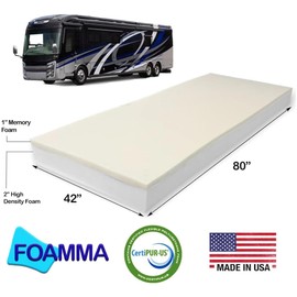 Foamma 3" x 42" x 80" Memory Foam RV Bunk Mattress Replacement, Medium Firm, Pressure Relieving, Premium Comfort, USA Made, No Cover