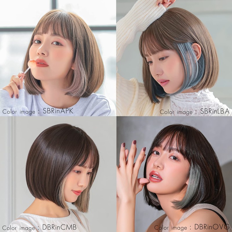 AQUADOLL wg341SBRinAPK Wig, Bob, Inner Color, Earring Color, Full Wig,