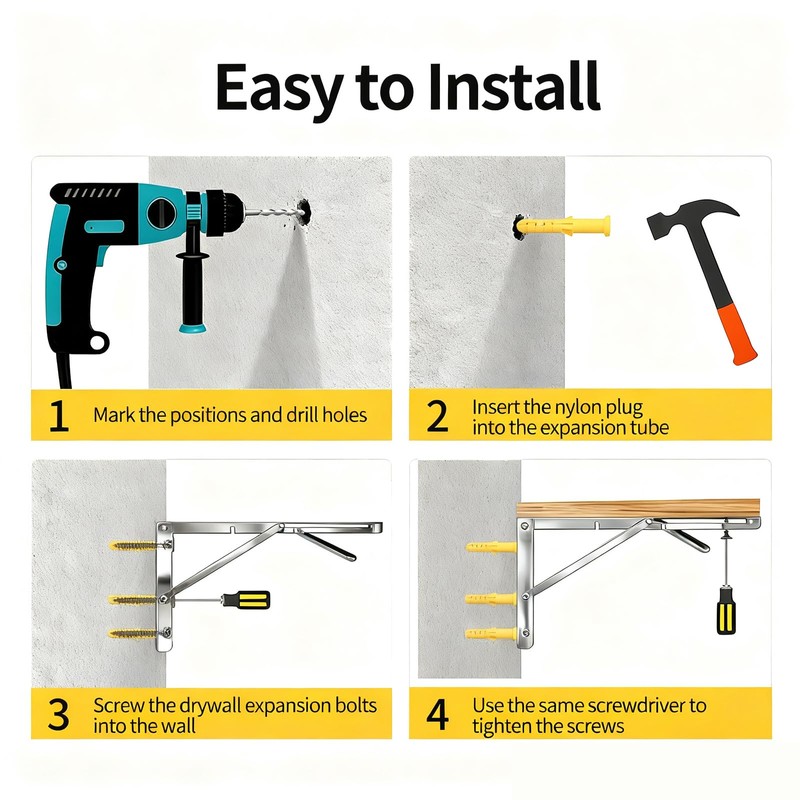 AINVLPRO Folding Shelf Brackets, Collapsible Heavy Duty Shelf Brackets for