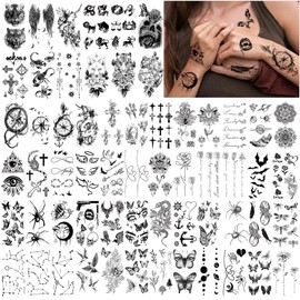 77 Sheets Temporary Tattoos for Men and Women, Half Arm Lion Wolf Owl Snake Rose Realistic Waterproof Fake Tattoo Stickers for Adults