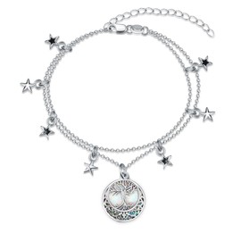 PARYFO Star Tree of Life Bracelet Women's 925 Sterling Silver Tree of Life Bracelet Adjustable Bracelet Women Jewellery Gift for Mum Girls Wife Girlfriend Oval Opal Bracelets, Sterling Silver, Opal