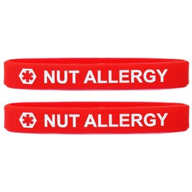 SayitBands 2 Pack of Nut Allergy Medical Alert Wristband Bracelets in Red with White Text