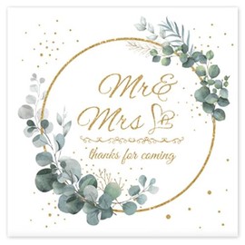 Mr Mrs Servietten Eukalyptus Grün Servietten mit mr mrs, 2-lagig, 33x33cm, Grün Party ‌Jubiläum Hochzeit Papierservietten Tischdeko, insgesamt 80 Stück