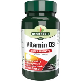 Natures Aid Super Strength Vitamin D3 4000iu – High Strength Vitamin D Supplement for Bones, Immune System, Mood & Energy – Natural, Non-GMO, Gluten Free, Vegan Health & Wellness Support – 60 Tablets