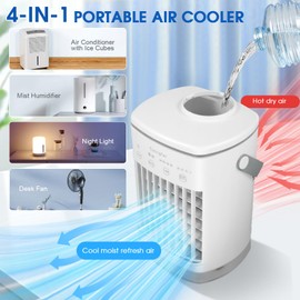 Mini Tragbarer Luftkühler Fan,Mobile Klimagerät 4-in-1,Luftkühllüfter und Luftbefeuchter,Klimaanlage für Office,Persönlicher Verdunstungskühler,Luftkühler mit Verdunstungskühlung,7 Farben Nachtlichter