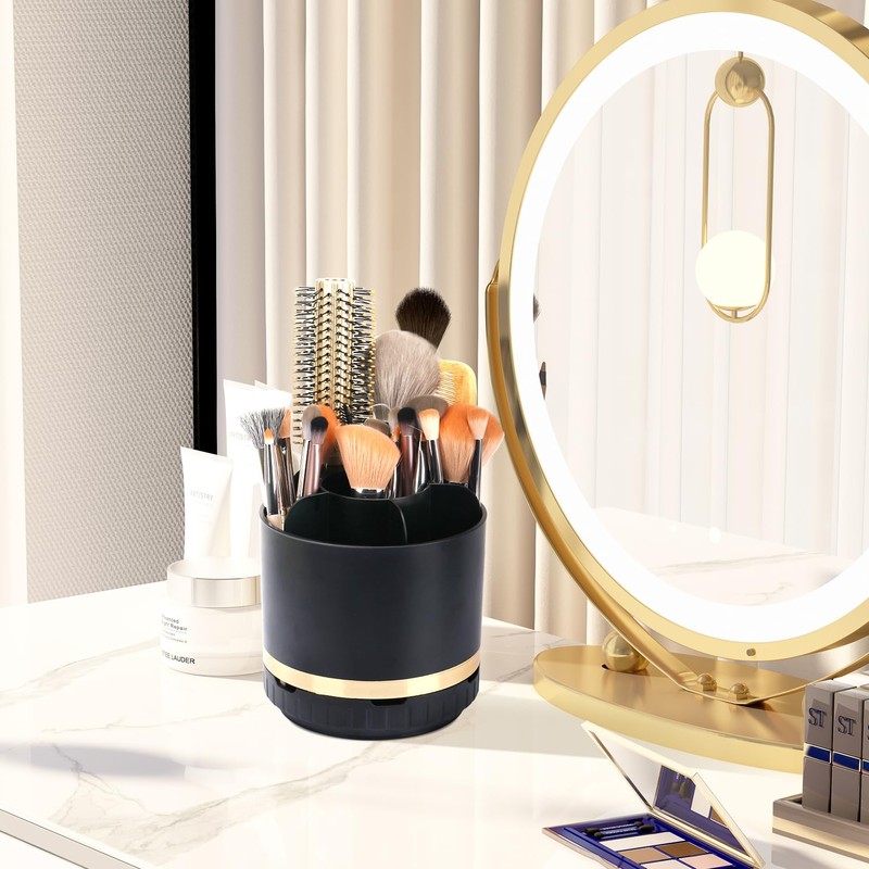 GFWARE Bathroom Organizer Countertop - Rotating Black Toothbrush Holder for