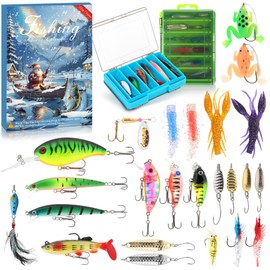 2025 Fishing Advent Calendar - 24 Days Christmas Countdown with Fishing Lures & Tackle Kit, Xmas Gift for Men, Dad, Teen Boys, Fisherman with Storage Box