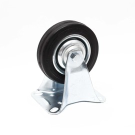 Wiltec Fixed Castor Diameter 100 mm with Rubber Wheel and Metal Rim 70 kg Load Capacity, Solid Material Apparatus Castor, Transport Castor, Furniture Castor, Quiet Running