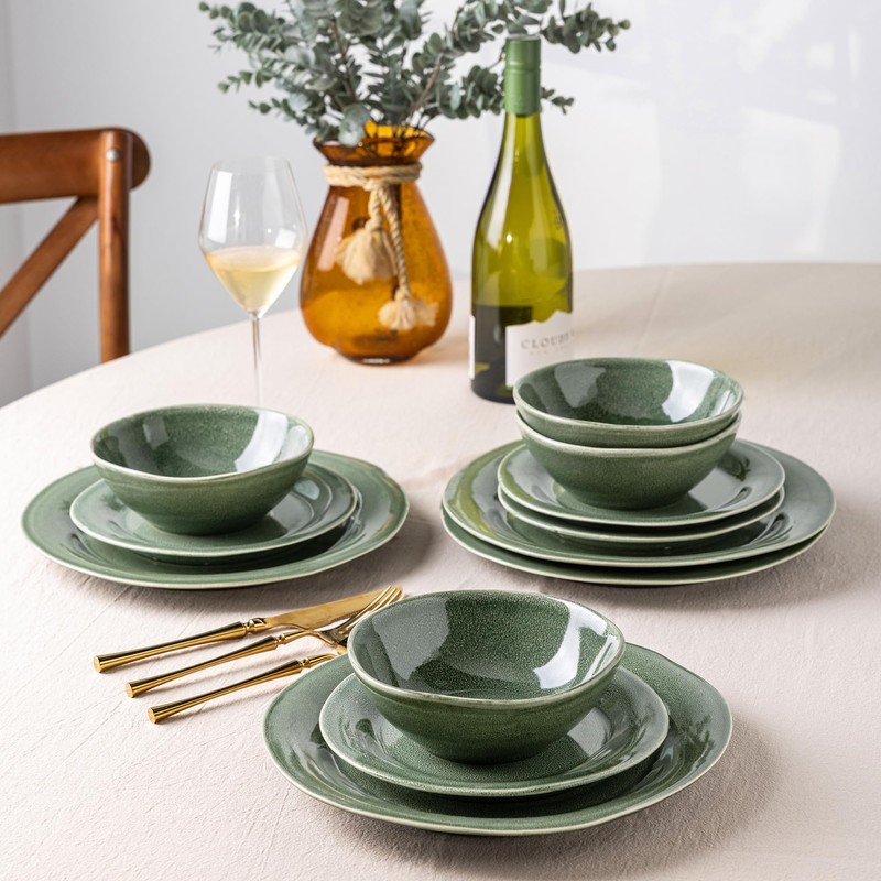 AmorArc Ceramic Dinnerware Sets, Handmade Stoneware Reactive Glaze Plates and