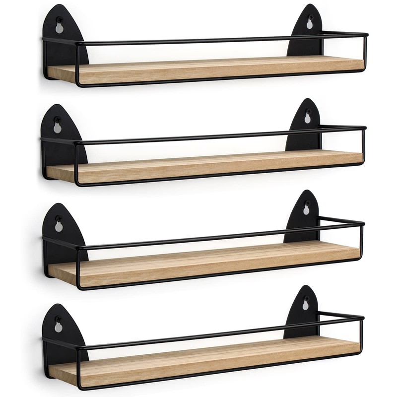 TJ.MOREE 4 Pack Spice Rack Wall Mounted Rustic Style Hanging