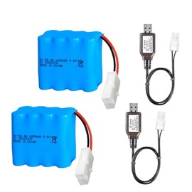 2 piezas de batería recargable de Ni-Cd de 9.6 V 1400 mAh KET-2P tipo X con 2 cables USB para RC Coche RC Camión Tanque Bote Robot
