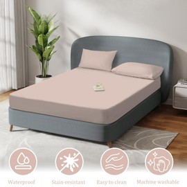 DUJUIKE Mattress Protector Waterproof Fitted Sheet Waterproof Mattress Protector All-Round Stretch Incontinence Pad Washable Moisture Resistant Anti-Allergy (Camel, 180 x 200 cm)