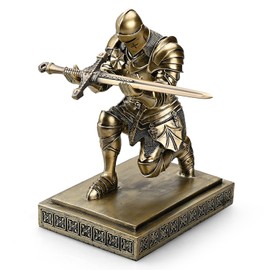 Amoysanli Medieval Armored Warrior Knight Pen Holder Desk Organizers and Accessories Resin Pencil Holder Paperweight as Gift with a Cool Letter Opener for Desk (Bronze)
