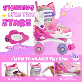 PAPAISON Adjustable Roller Skates for Girls Illuminating Wheels, Kids Toddler Rollerskates Ages 4-6 5-8 8-12