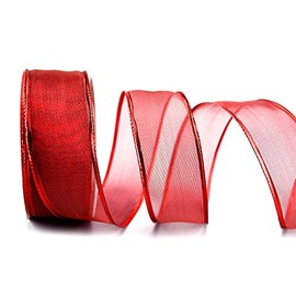 finemark 20 m x 40 mm Decorative Ribbon Lux Red Shiny Transparent Ribbon Gift Ribbon with Wire Edge Christmas Metallic with Shiny Edge Elegant Christmas Ribbon Metallic