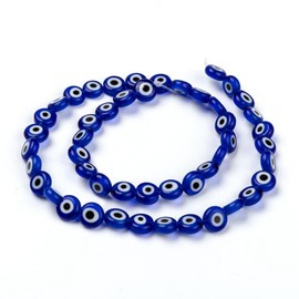 Handicraft Emporium | Handmade Evil Eye Lampwork Flat Beads | Round | 1 Strand | Blue B | 8mm